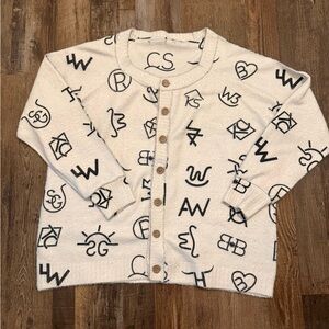 Western Black and White Brand Printed Button Down Sweater Size Large